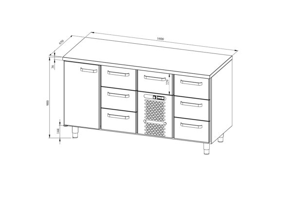 Kylmävetolaatikosto RESTMEC, 1 ovi 7 vetolaatikkoa