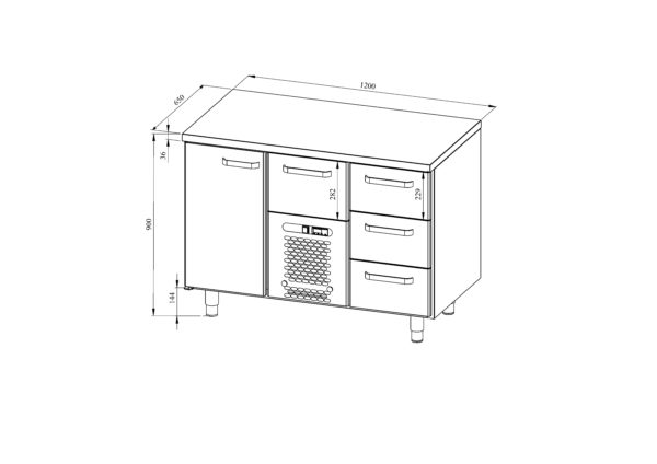 Kylmävetolaatikosto RESTMEC, 1 ovi 4 vetolaatikkoa
