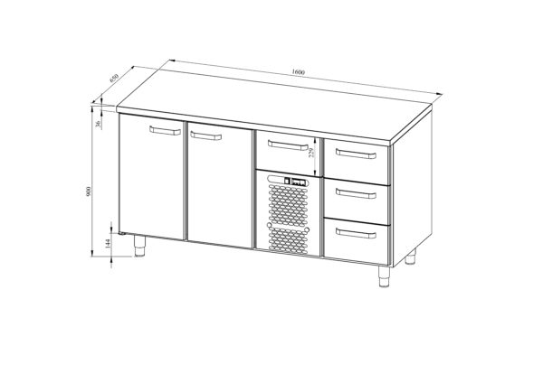 Kylmävetolaatikosto RESTMEC, 2 ovea 4 vetolaatikkoa